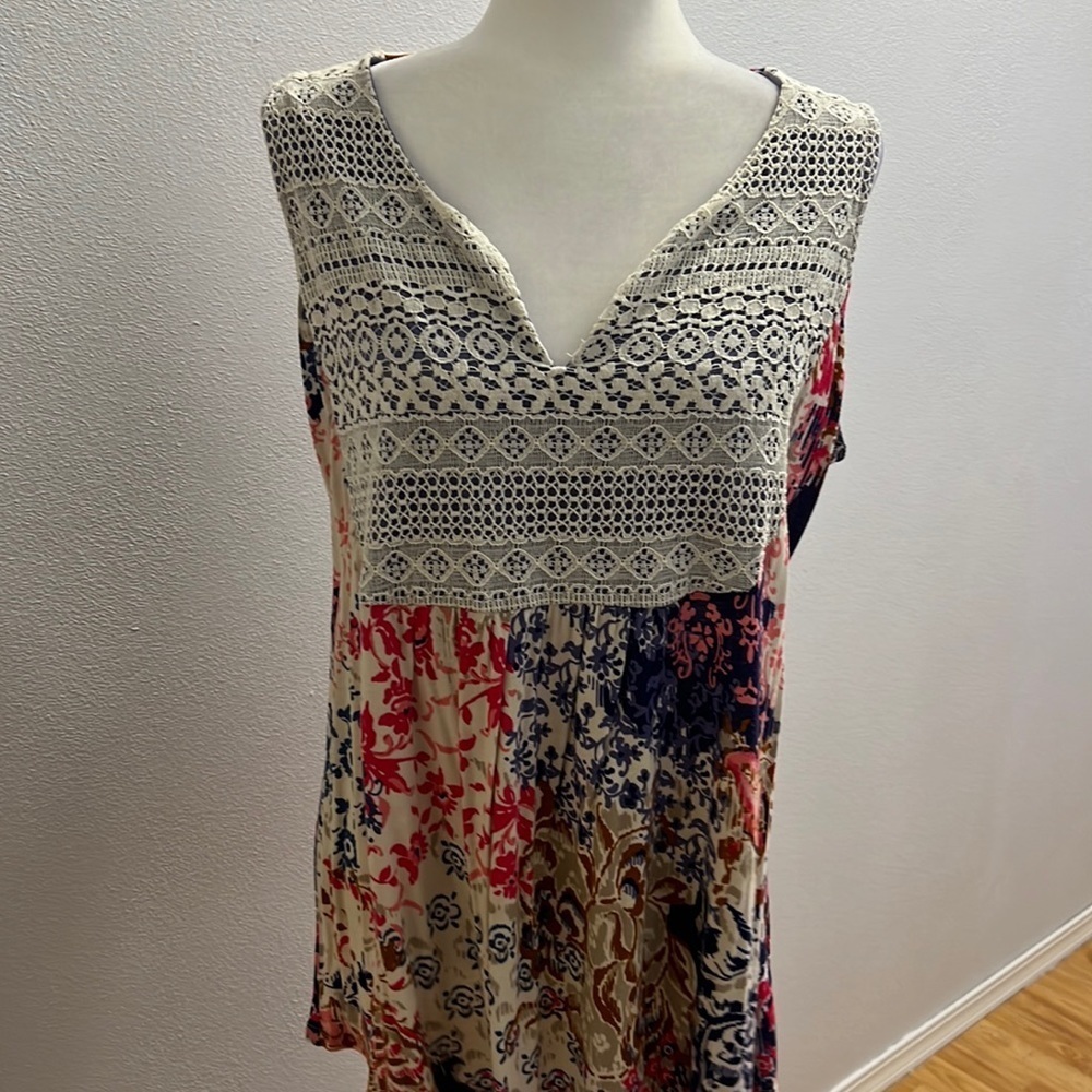 RXB Tunic Top with Bobo Print and Lace Feature size 1X